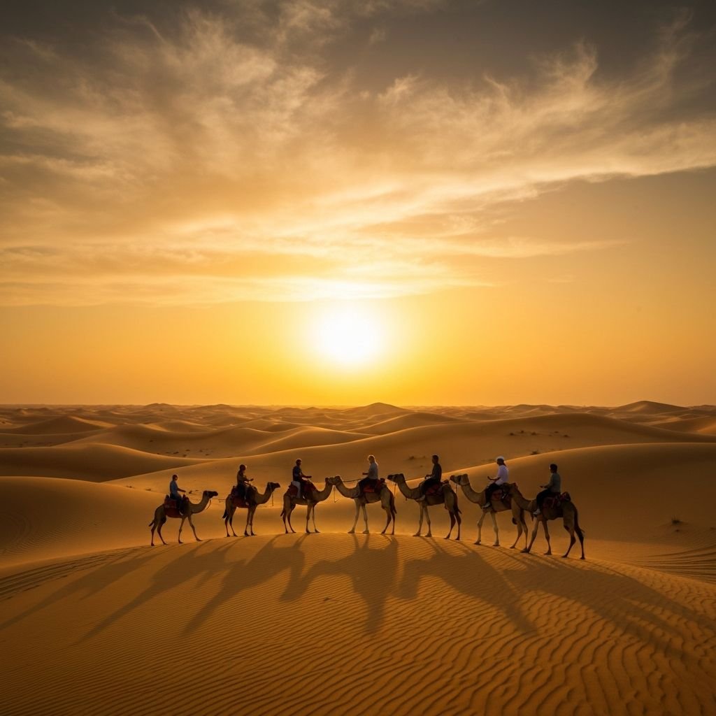 Camel ride with sweeping desert views